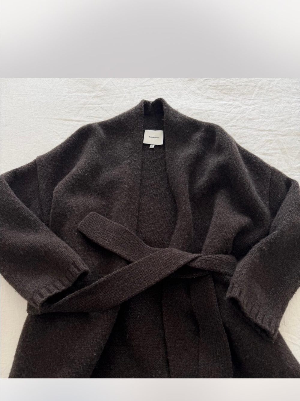 Reformation Meg Wrap Sweater Coat in Espresso